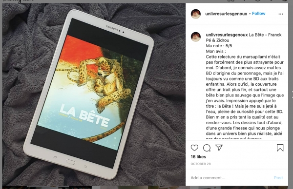 2020-10-28 : un livre sur les genoux : Instagram post